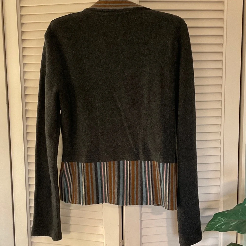 Anthropologie Sparrow 100% Lambs wool Sweater/Blazer with Striped Details - Picture 3 of 6